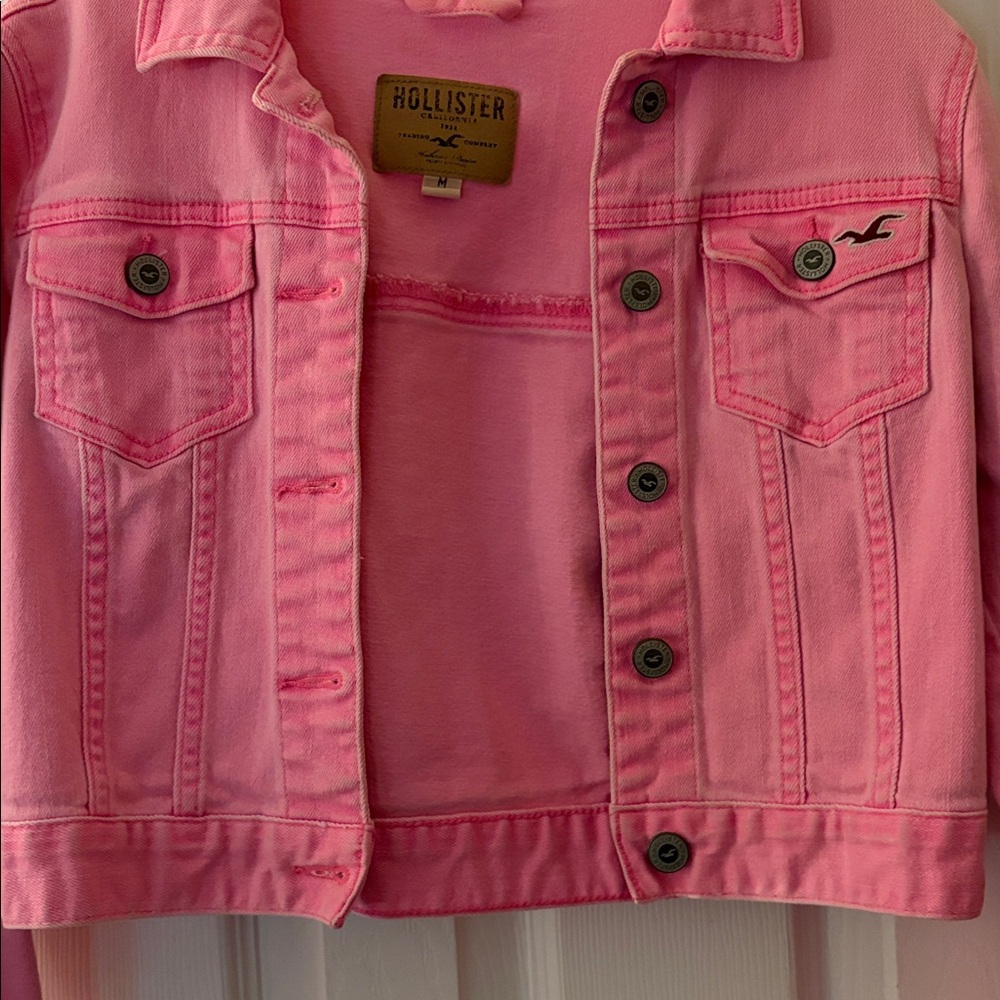 VTG Hollister Bright Pink Cropped Denim Jacket - Picture 3 of 7